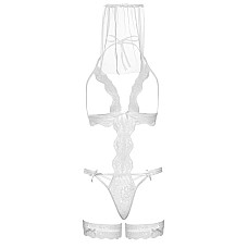 Костюм нареченої Leg Avenue G-string teddy, veil & garter One size White, з відкритими грудьми