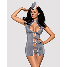 Эротический костюм стюардессы Obsessive Stewardess 3 pcs grey S/M, серый, платье, стринги, пилотка