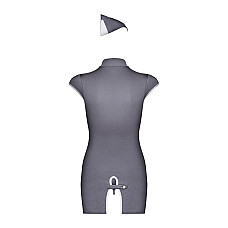 Эротический костюм стюардессы Obsessive Stewardess 3 pcs grey S/M, серый, платье, стринги, пилотка