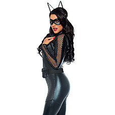 Эротический костюм супергероя-кошечки Leg Avenue Wicked Kitty S, комбинезон, пояс, маска, ушки