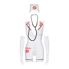 Эротический костюм медсестры Obsessive Emergency dress S/M, white, платье, стринги, перчатки, чепчик, стетоскоп