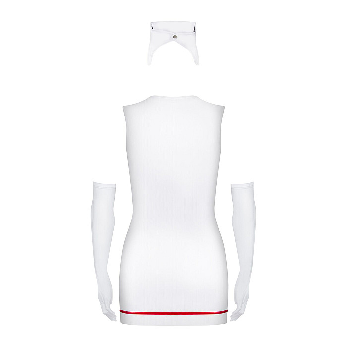 Еротичний костюм медсестри Obsessive Emergency dress S/M, white, сукня, стринги, рукавички, чепчик,