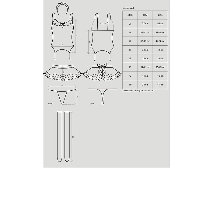 Эротический костюм горничной с юбкой Obsessive Housemaid 5 pcs costume L/XL, черно-белый, топ с подв