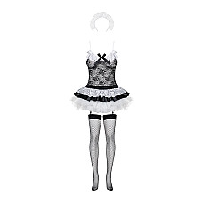 Эротический костюм горничной с юбкой Obsessive Housemaid 5 pcs costume L/XL, черно-белый, топ с подв