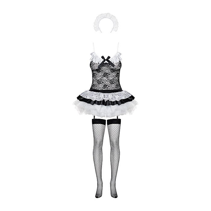 Эротический костюм горничной с юбкой Obsessive Housemaid 5 pcs costume L/XL, черно-белый, топ с подв