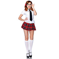 Эротический костюм школьницы Leg Avenue Private School Sweetie S, рубашка, юбка, галстук, оправа