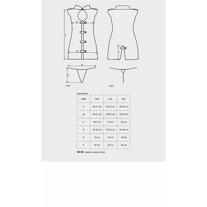 Эротический костюм стюардессы Obsessive Stewardess 3 pcs grey L/XL, серый, платье, стринги, пилотка