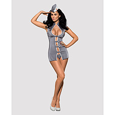Эротический костюм стюардессы Obsessive Stewardess 3 pcs grey L/XL, серый, платье, стринги, пилотка