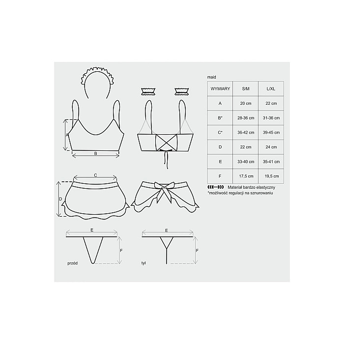 Атласный эротический костюм горничной Obsessive Maid set S/M, black, 5 предметов