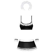 Атласний еротичний костюм покоївки Obsessive Maid set S/M, black, 5 предметів