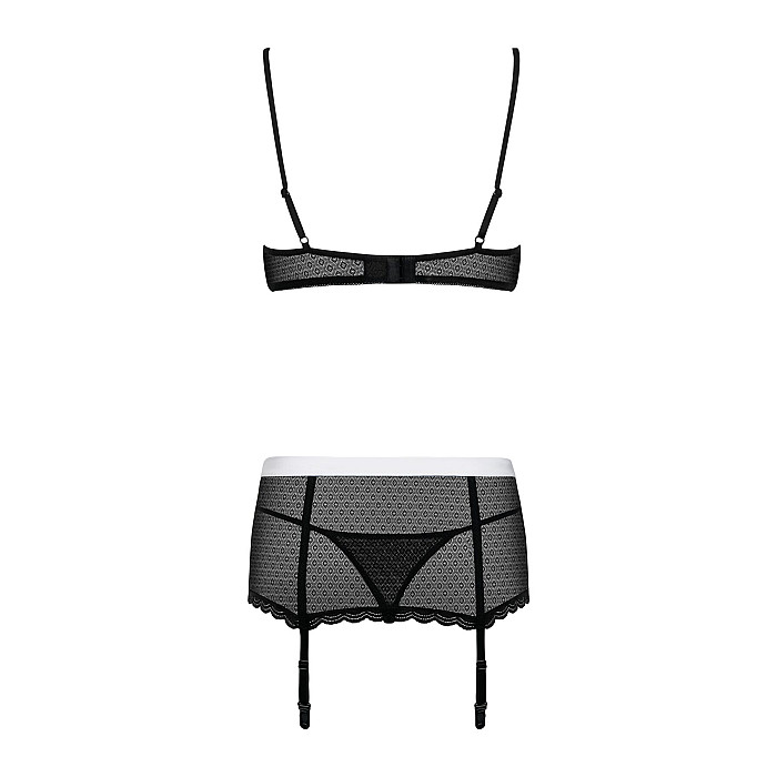 Эротический костюм горничной Obsessive Maidme set 5pcs S/M, бюстгальтер, пояс с фартуком, чулки