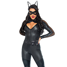 Эротический костюм супергероя-кошечки Leg Avenue Wicked Kitty L, комбинезон, пояс, маска, ушки