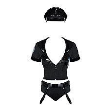 Эротический костюм полицейского Obsessive Police set S/M, black, топ, шорты, кепка, пояс, портупея