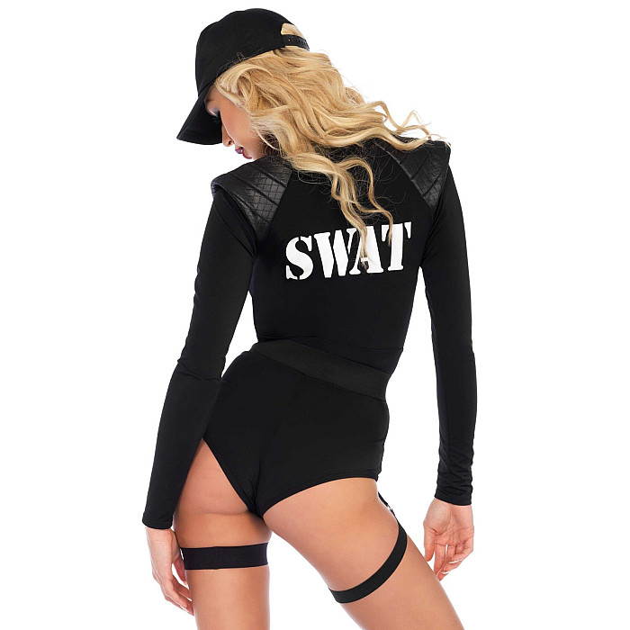 Костюм еротичних спецсил Leg Avenue SWAT Team Babe S, боді, пояс, підв’язки, іграшкова рація, кепка
