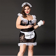 Костюм покоївки JSY «Слухняна Ельма» Plus Size Black, сукня, фартух, головний убір покоївки