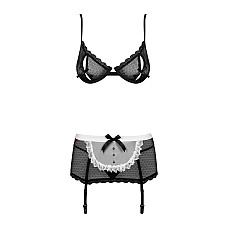Эротический костюм горничной Obsessive Maidme set 5pcs L/XL, бюстгальтер, пояс с фартуком, чулки, ст