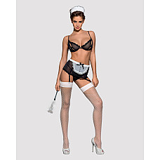 Эротический костюм горничной Obsessive Maidme set 5pcs L/XL, бюстгальтер, пояс с фартуком, чулки, ст