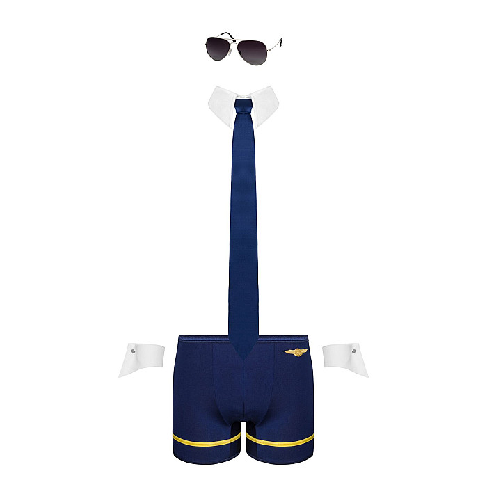 Эротический костюм пилота Obsessive Pilotman set 2XL/3XL, боксеры, манжеты, воротник с галстуком, оч