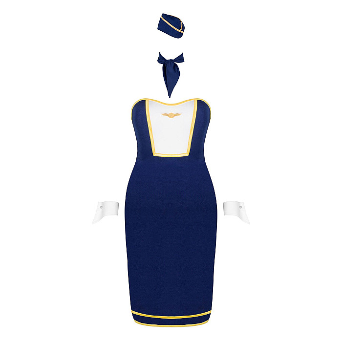 Эротический костюм стюардессы Obsessive Stewardess uniform XS/S, blue, платье, пилотка, шарф, манжеты