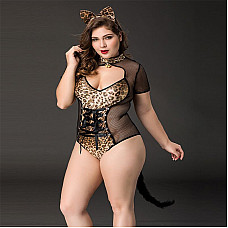 Еротичний костюм кішечки JSY «Імператриця Кітті» Plus Size, Black, боді, шнурівка, хвіст, вушка