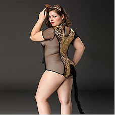 Еротичний костюм кішечки JSY «Імператриця Кітті» Plus Size, Black, боді, шнурівка, хвіст, вушка