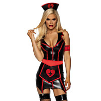 Вініловий костюм медсестри Leg Avenue Vinyl Naughty Nurse L, сукня, фартух, пов’язки