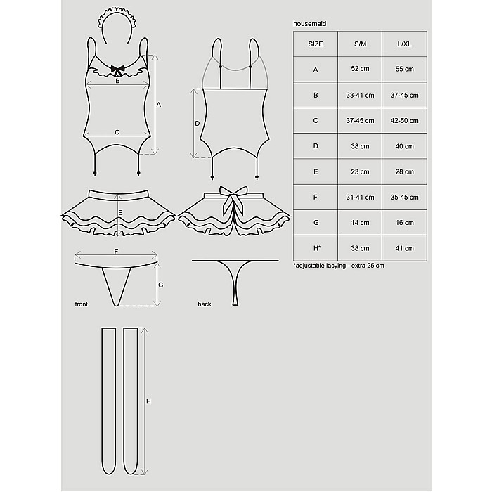 Еротичний костюм покоївки зі спідницею Obsessive Housemaid 5 pcs costume S/M, black, топ, спідниця,