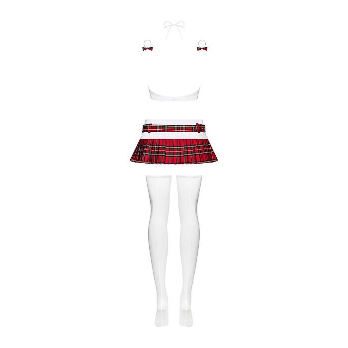 Эротический костюм школьницы с мини-юбкой Obsessive Schooly 5pcs costume S/M, бело-красный