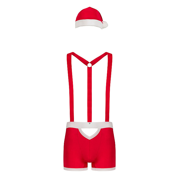 Мужской эротический костюм Санта-Клауса Obsessive Mr Claus S/M, боксеры на подтяжках, шапочка с помп