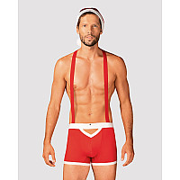 Мужской эротический костюм Санта-Клауса Obsessive Mr Claus S/M, боксеры на подтяжках, шапочка с помп