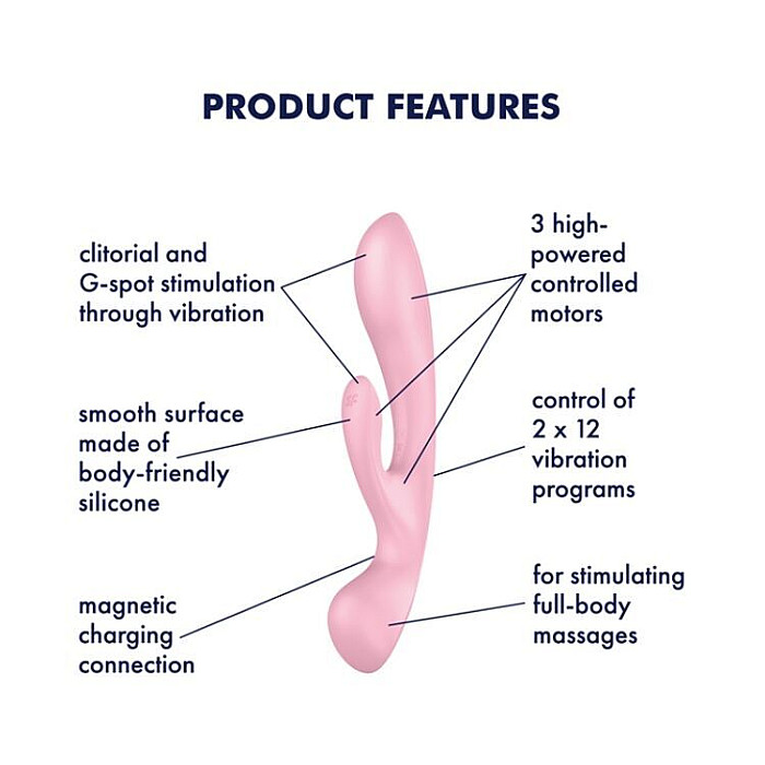 Двосторонній вібратор-кролик Satisfyer Triple Oh Pink (м'яте паковання!!!)