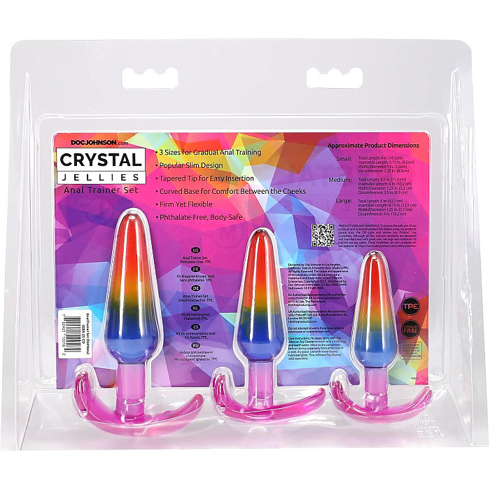 Набір анальних пробок Doc Johnson Crystal Jellies - Anal Trainer Set - Rainbow (м'яте паковання!!!)