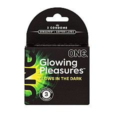 Презервативы ONE Glowing Pleasures, 3 шт, светятся в темноте (мятая упаковка!!!)