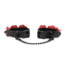 Наручники Liebe Seele Flower Rhythm - Black and Red Leather Flowers Hand Cuffs (м'яте паковання!!!)