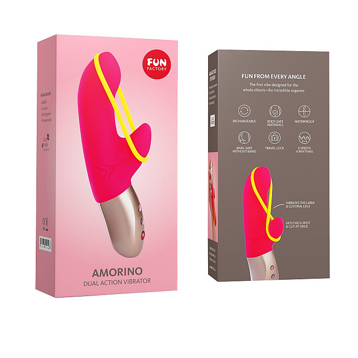 Мінівібратор-кролик зі стимулювальною стрічкою Fun Factory AMORINO pink/neon yellow (м'яте паковання!!!)