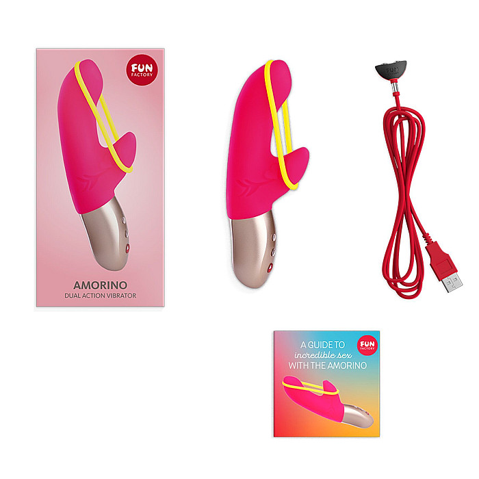Мінівібратор-кролик зі стимулювальною стрічкою Fun Factory AMORINO pink/neon yellow (м'яте паковання!!!)