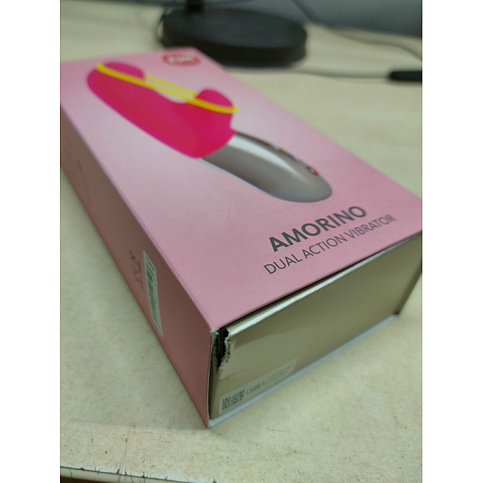 Мінівібратор-кролик зі стимулювальною стрічкою Fun Factory AMORINO pink/neon yellow (м'яте паковання!!!)