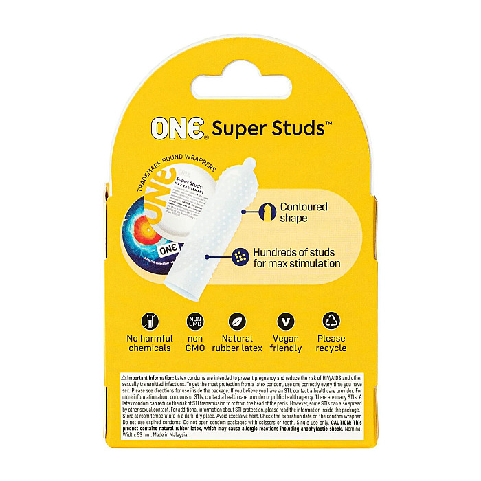 Презервативи ONE Super Studs 3 шт, картонна коробка (м'ята упаковка!!!)