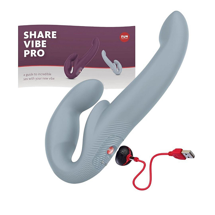 Безремінний страпон з вібрацією Fun Factory SHARE VIBE PRO cool grey (м'яте паковання!!!)