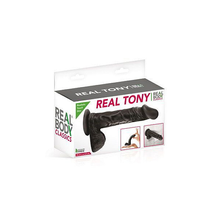 Фалоімітатор Real Body — Real Tony Black, TPE, діаметр 3,5 см (надірване паковання!!!)