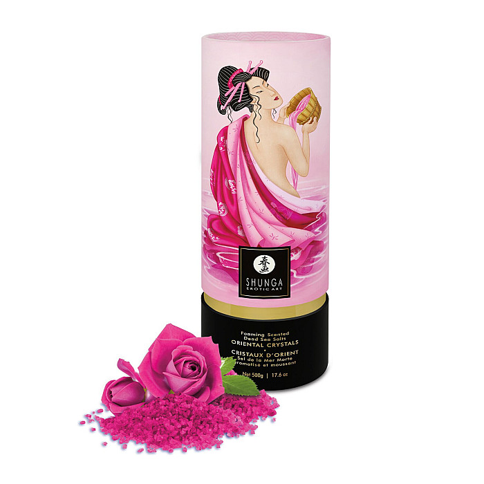 Пенящаяся соль для ванны Shunga Dead Sea salt Oriental Crystals — Rose Petal (500 г), Мертвого моря