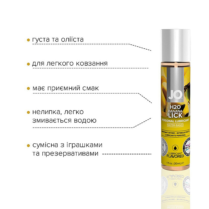 Змазка на водній основі System JO H2O — Banana Lick (30 мл) без цукру, рослинний гліцерин