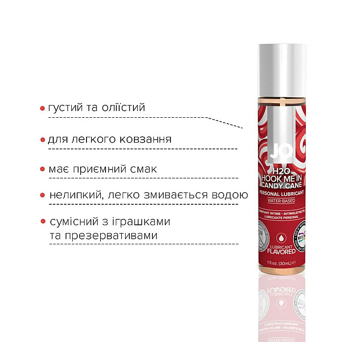 Лубрикант на водной основе JO H2O – Candy Cane без сахара, растительный глицерин (30 мл)