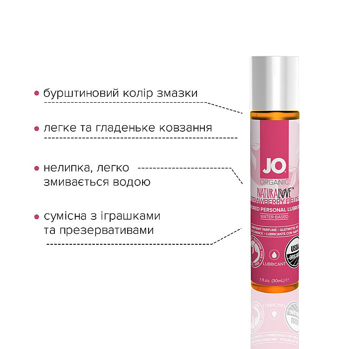 Смазка на водной основе JO NATURALOVE Strawberry (30 мл) с экстрактом ромашки и листьев агавы
