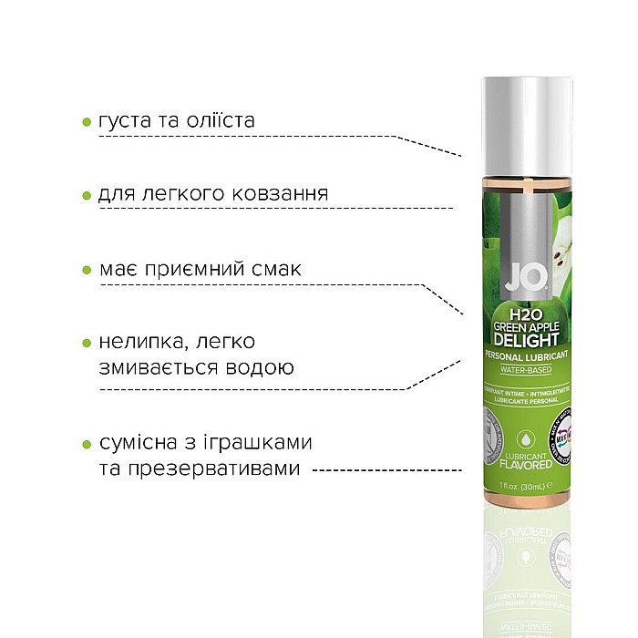 Смазка на водной основе JO H2O — Green Apple (30 мл) без сахара, растительный глицерин