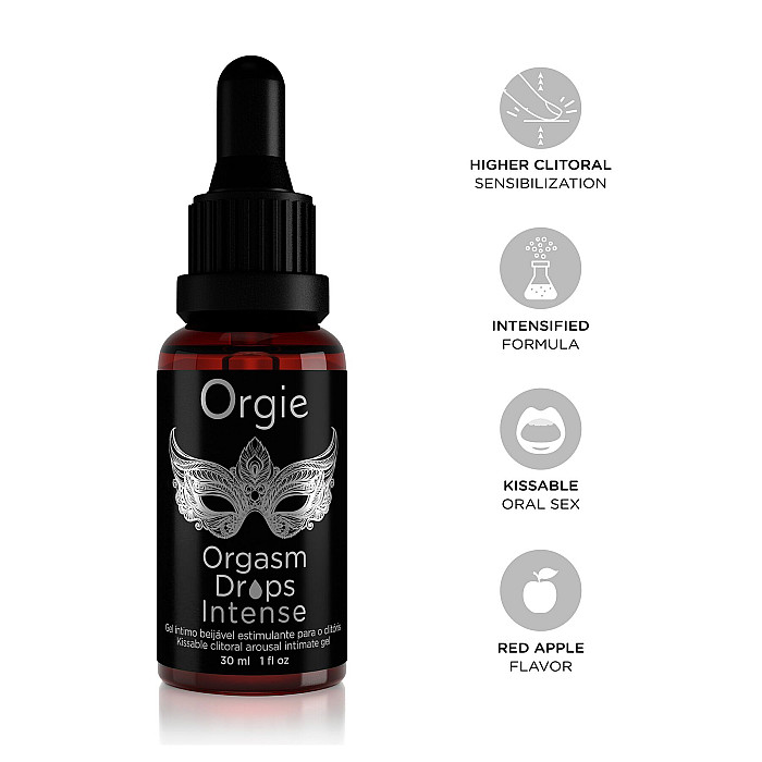 Возбуждающие капли для клитора Orgie Orgasm Drops Intense, 30 мл, тепло-холод, вкус яблока