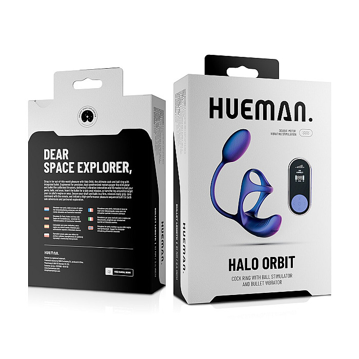 Виброяйцо с эрекционным кольцом Hueman Halo Orbit, массаж яичек, пульт ДУ