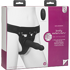 Страпон унісекс Doc Johnson Body Extensions – Be Aroused, вібрація, пульт керування, порожня насадка