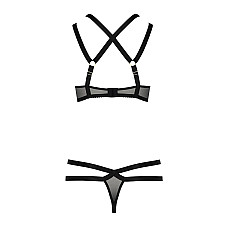 Комплект білизни Passion Exclusive HAGAR SET L/XL, black, стрепи трусики та ліф