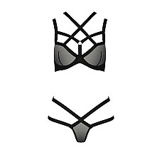 Комплект білизни Passion Exclusive HAGAR SET S/M, black, стрепи трусики та ліф